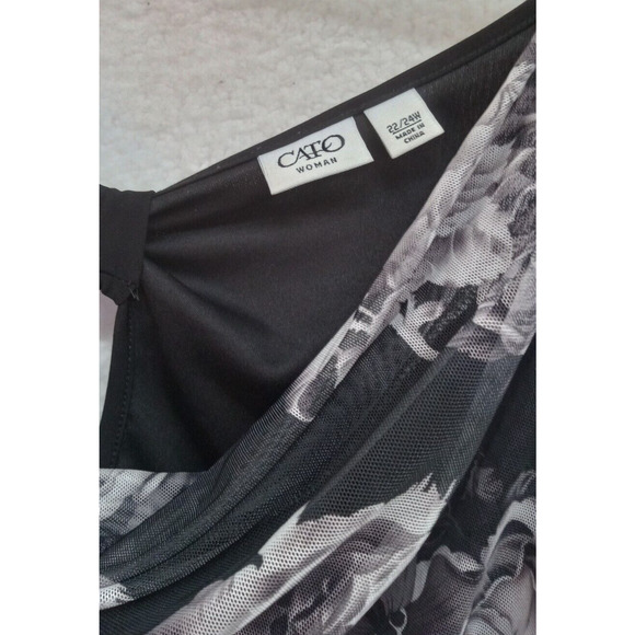 Cato Womens Plus 22/24W Top Black Floral‎ Cap Sleeve Layered Blouse - Picture 3 of 8